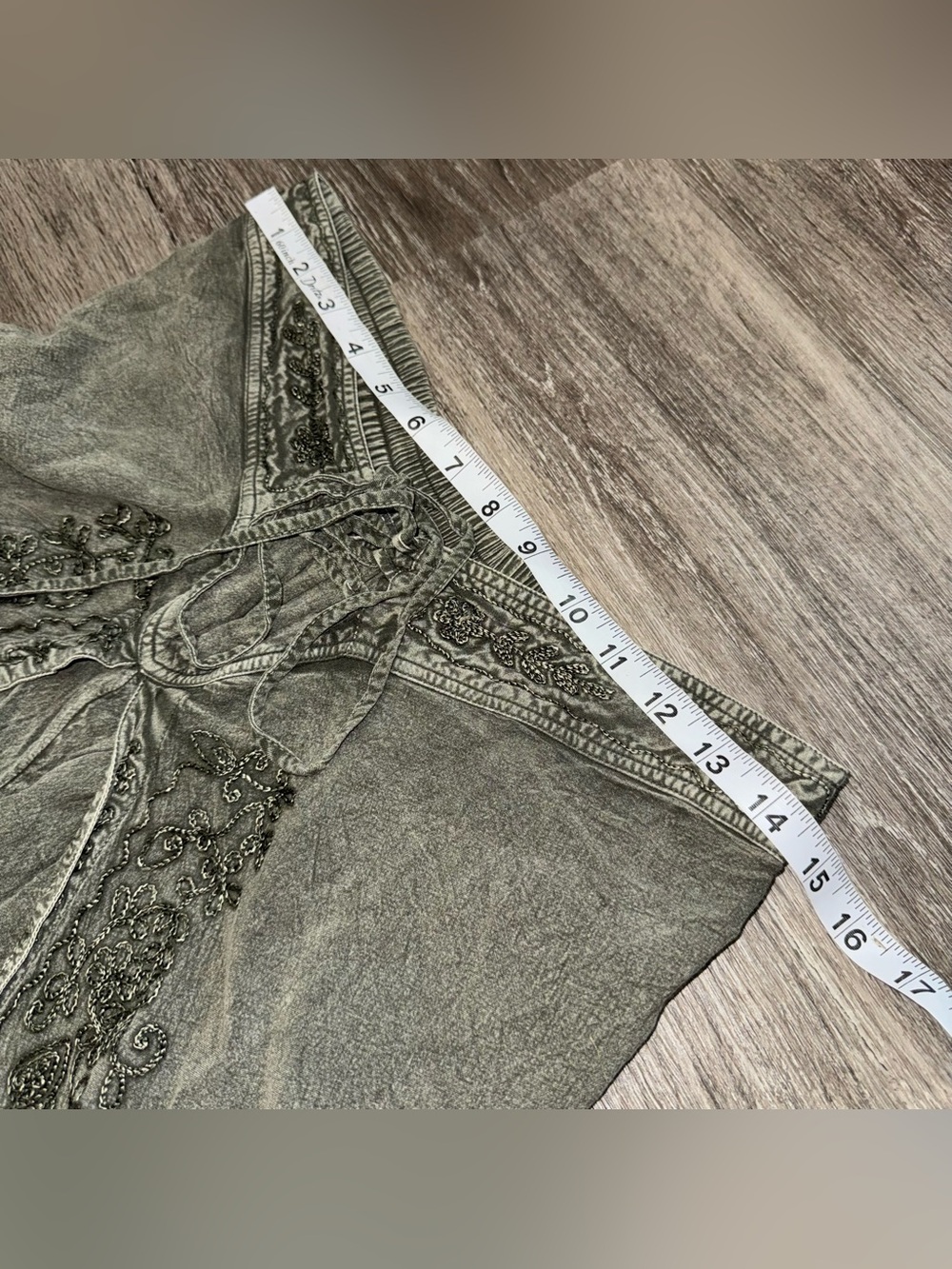 Earthbound Trading Co Embroidered Split Leg Harem Pants Olive Green Large Boho - Picture 8 of 10